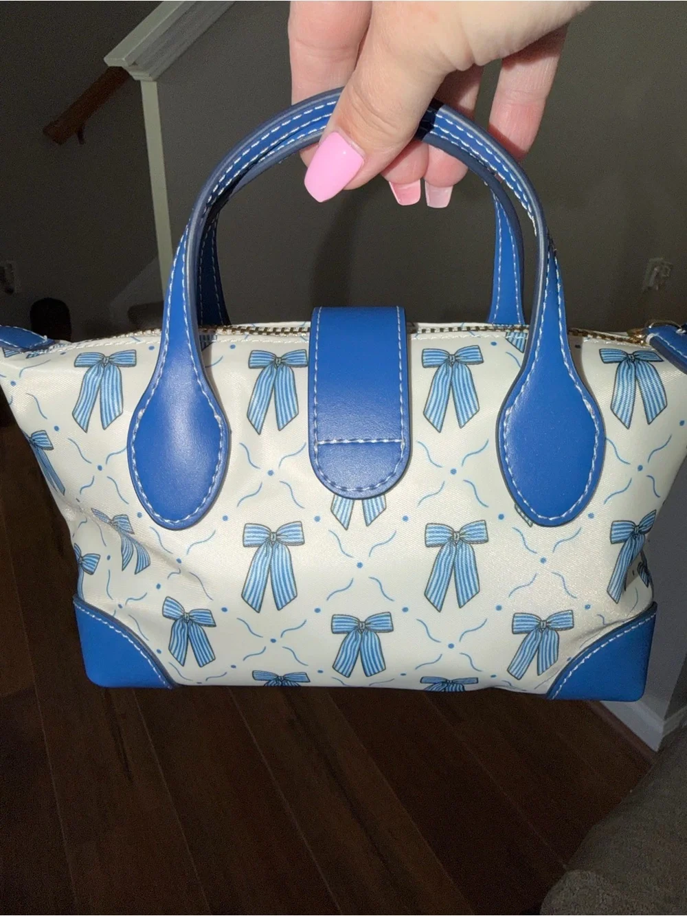 Stoney Clover Lane Pouchette 02. NWT. Blue with bows. East Coast Summer!